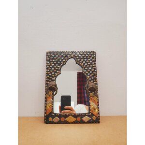 Vintage Moroccan Wall Hanging Mirror Brass Copper Silver Metal Glass One-Off